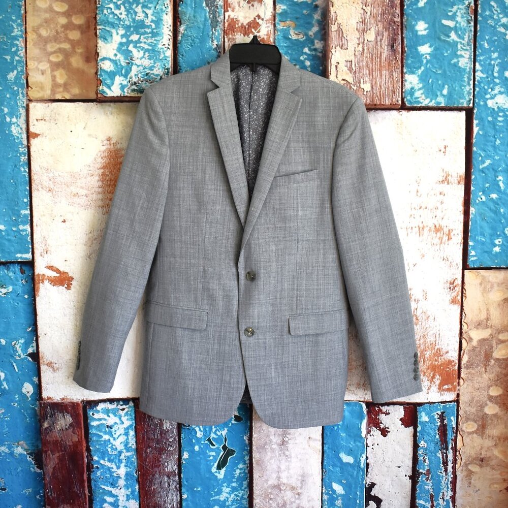 Men's Bar III Slim Fit Suit Coat Blazer Wool Blend Long Sleeve SIZE 38R Gray